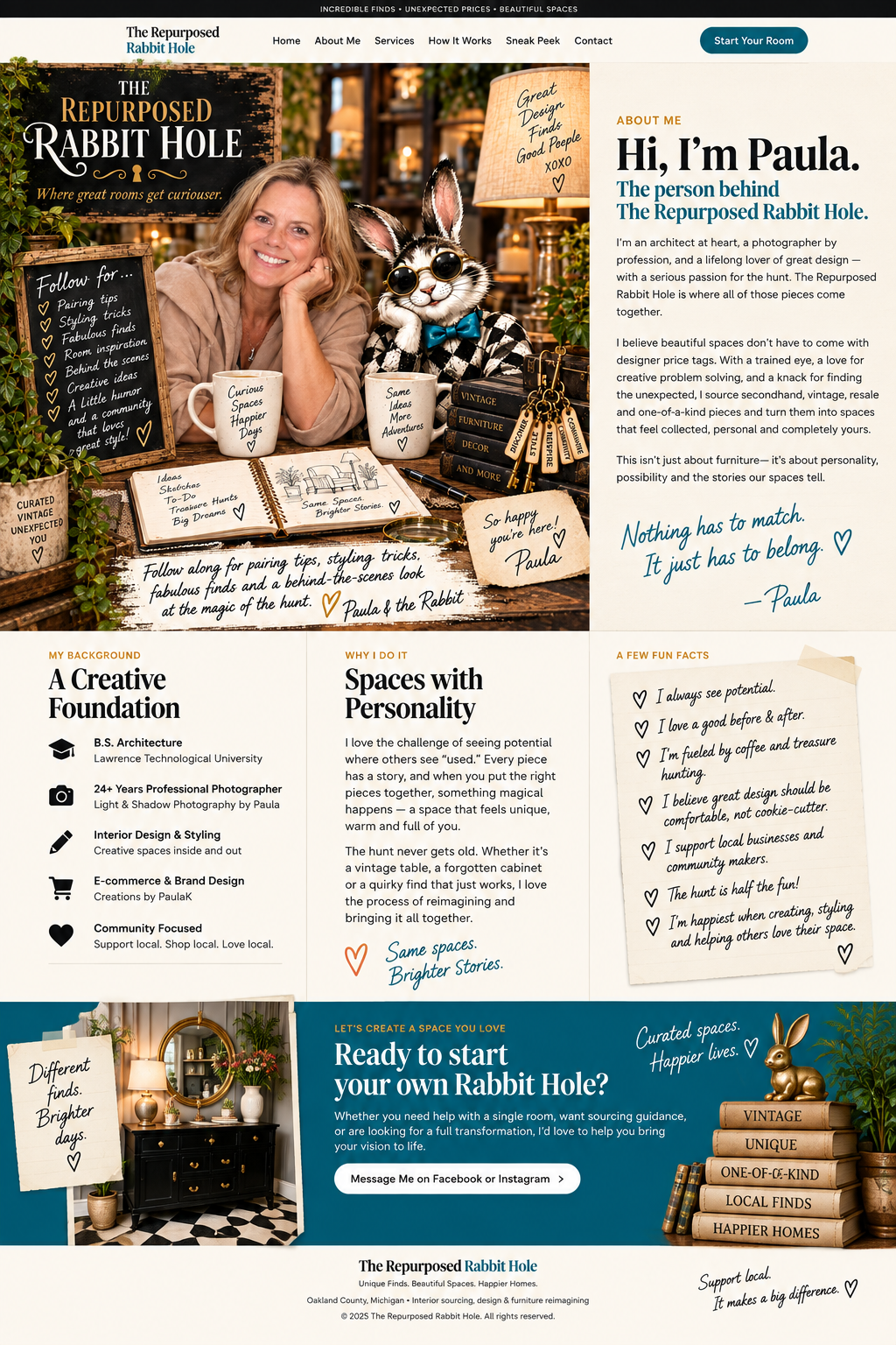 Paula and The Repurposed Rabbit Hole about page